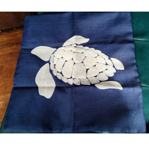 Decorative Throw Pillow Cover Nautical Sea Turtle Embroidered Case Beach Decor - Picture 2 of 11